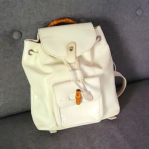 Gucci Bamboo white leather backpack